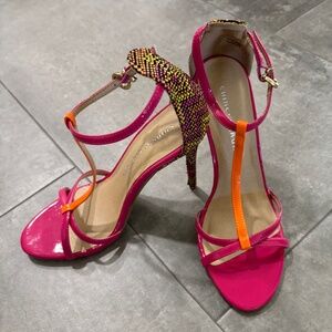 Chinese Laundry Strappy High Heel Sandals - Fuchsia & Orange Size 8.5